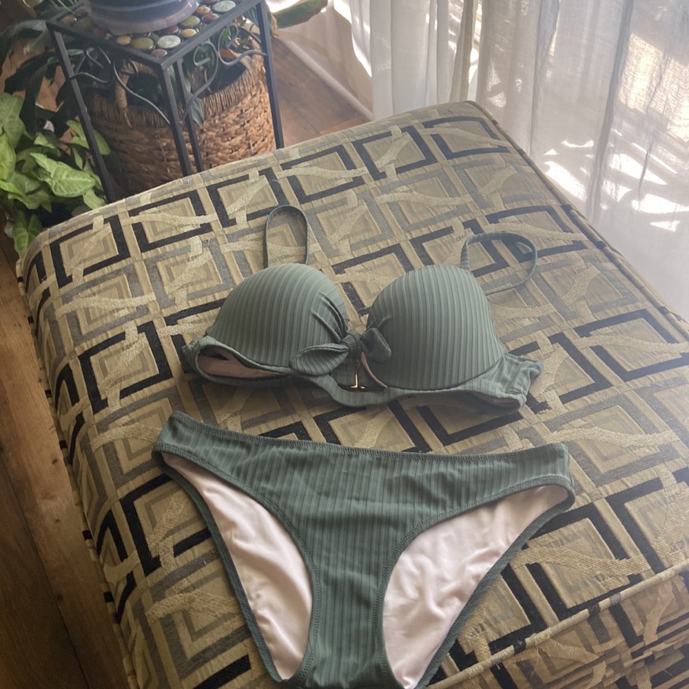 SMALL RIBBED FOREST GREEN BIKINI BATHING SUIT